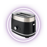 T4tec British Design |  Black & Stainless Steel 2 Slice Toaster